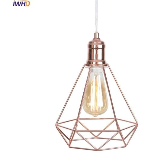 IWHD Nordic Modern LED Pendant Lights LED Rose Golden Iron Cage Hanglamp Loft Hanging Lamp Droplight Fixtures Luminaire Suspendu