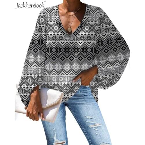 Jackherelook Casual Women Chiffon Blouses Large Size Female Top Shirt Triditional African Tribal Floral Style Sexy V-neck Shirts