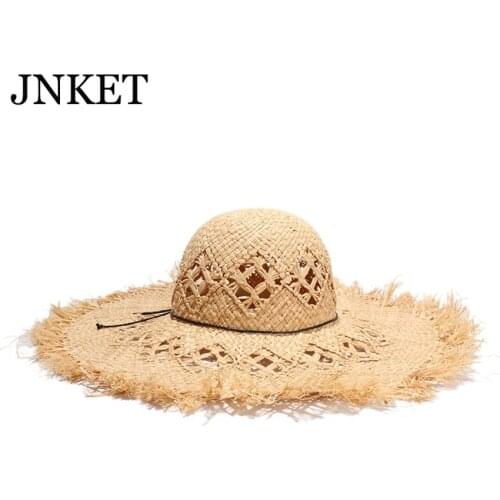 JNKET New Fashion Womens Raffia Straw Hat Sunbonnet Beach Hat Outdoor Travel Sunhat Summer Hat Large Brim Hats Chapeu