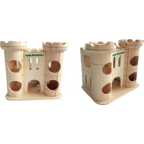 Dwarf Hamster House Durable Odorless Non-Toxic Deluxe Hamster House Natural Living Wood Castle Small Animal Playground Chew Toy