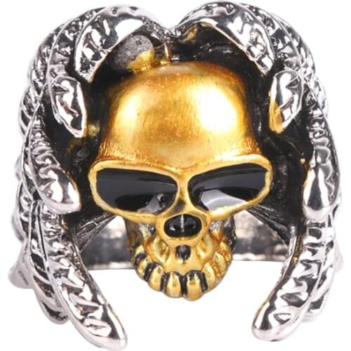 Classic Mens Ring Jewelry Vintage Steampunk Gothic Cool Biker Winged Skull Ring Fashion Men Stainless Steel Punk Finger Ring