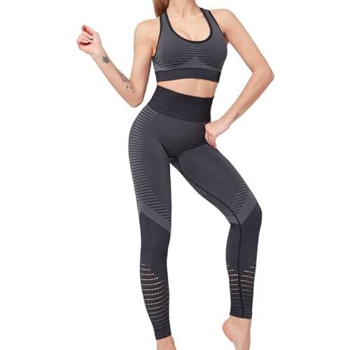 LANTECH Sports Suits Set Women Yoga Sets Gym Fitness Athletic Pants Sportswear Leggings Push-up Seamless Sports Bra