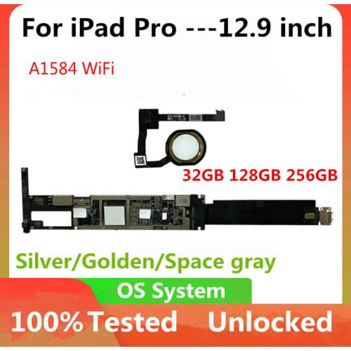 For iPad Pro 12.9inch Motherboard A1584 WLAN A1652 Unlocked Logic Board with /No Touch ID Mainboard 32GB 128GB 256GB Full Chips