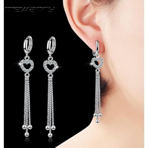 Mewanry 925 Sterling Silver Hoop Earrings for Women Trend Elegant Creative Sparkling Zircon Tassel Bride Jewelry Birthday Gifts