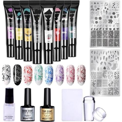 Nail Extension Kit 8 Color Nail Glue Sealing Layer Bottom Glue White Anti-Overflow Glue Transparent Seal Nail Printing Template