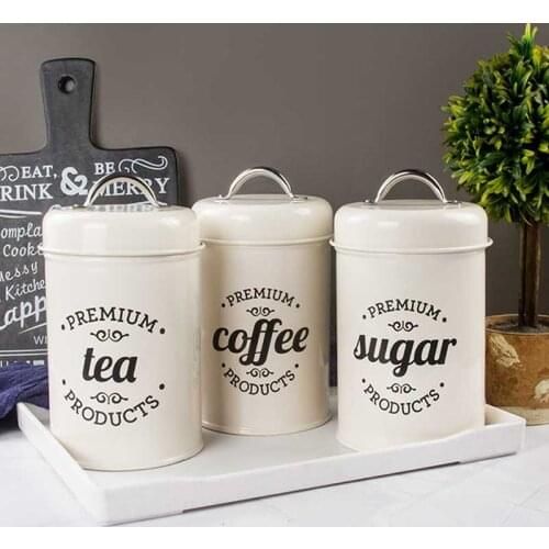 Set of 3 Air Tight Metal Storage Jar with Lid Coffee Beans Tea Spice Sugar Oatmeal Sealing Organizer Kitchen Dry Food Container