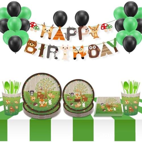 44pcs Jungle Animals Disposable Tableware Set Woodland Safari Kids Birthday Baby Shower Party Cartoon Plates Cup Decor Supplies