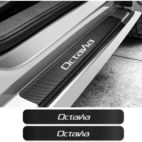 4PCS Car Door Sill Sticker For Skoda Octavia 2 A7 A5 Carbon Fiber Auto Anti-Scratch Decals DIY Decoration Tuning Car Accessories
