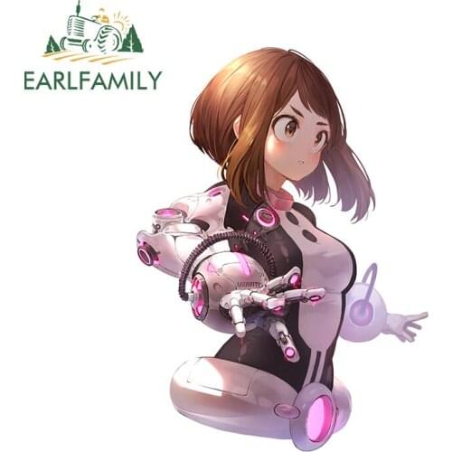 EARLFAMILY 13cm x 9.5cm for My Hero Academia Uraraka Waterproof Decal DIY Anime Scratch-proof Sunscreen 3D Car Stickers