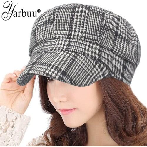 [YARBUU] New Wool Blend Newsboy Cap High Quality women Octagonal Hat Beret retro plaid for men and women Boina drop shipping