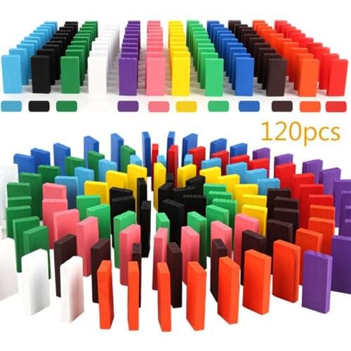 New 120pcs/set Wooden Domino Institution Accessories Children Wooden Toys Colored Domino Blocks Early Learning Dominoes Games