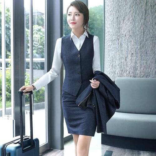 Office Three 3 Piece Blazer Sets Womens Fashion Elegant Striped Formal Outfits Suites Professional Womens Business Suits