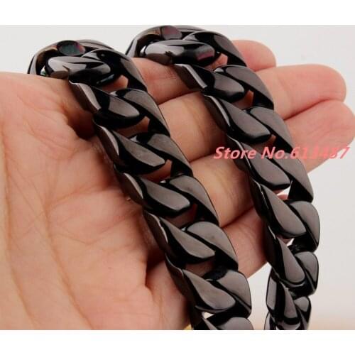 Top Design Black Heavy 7"-40" 15mm Curb Cuban Casting Chain Necklace / Bracelet 316L Stainless Steel Mens Jewelry Gift