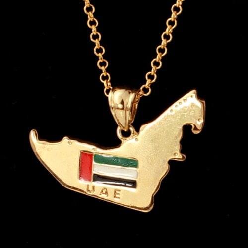 Kpop The United Arab Emirates (UAE) Map Pendant Enamel Charms Necklace Gold Color Cool Dubai Jewelry Statement Necklace P192