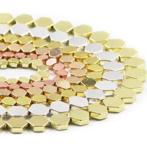 Flat Hexagon 4/6/8MM Rose Gold Natural Stone Hematite Spacer Loose Beads For Jewelry Making Handmade DIY Bracelet Accessories