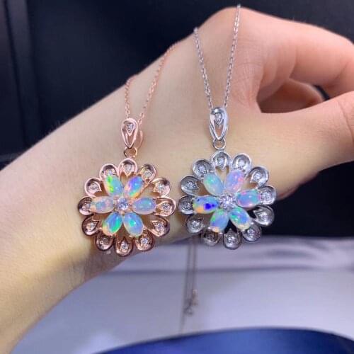 Fireworks colorful opal gem pendant for necklace women classic fine jewelry natural gem cost effective 925 silver party gift
