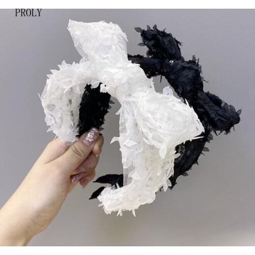 PROLY New Fashion Women Hairband Wide Side Headband Lace Sequins Bow Knot Hair Band Adult Hair Accessories Wholesale