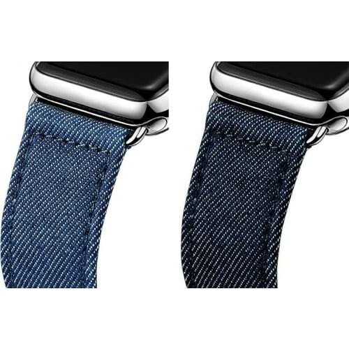URVOI band for apple watch series 6 SE 5 4 3 2 1 strap belt for iwatch canvas with classic buckle dark denim blue jean 40 44mm