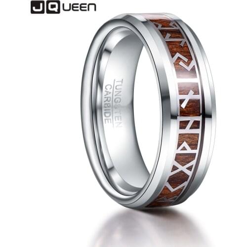 Retro Phoenician Text Pattern Wood Inlay Groove Tungsten Carbide Rings Tungsten Carbon Engagement Mariage Mens Jewellery