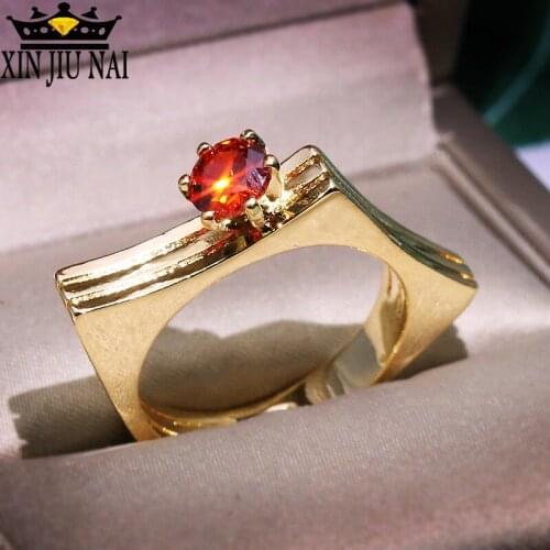 Luxury yellow 14K gold red zircon ruby art stone ring pendant jewelry cross design crystal ZC wedding ring engagement jewelry