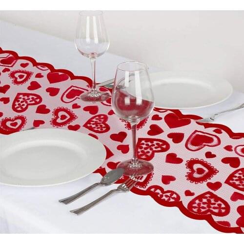 Valentines Day Heart Table Runner Red Lace Table Runner for Wedding Party Valentines Decorations Home Heart Table Runner