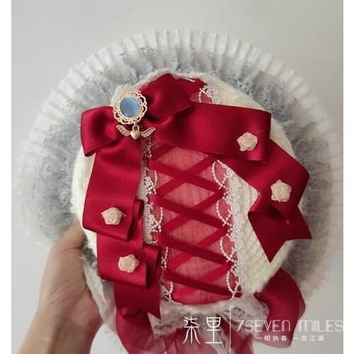 Lolita Straw Hat Sun Hat Japanese Sweet Elegant Princess Flat Cap Beach Cap Summer Mori Girl Gorgeous Big Blue Bow Lace Ribbon