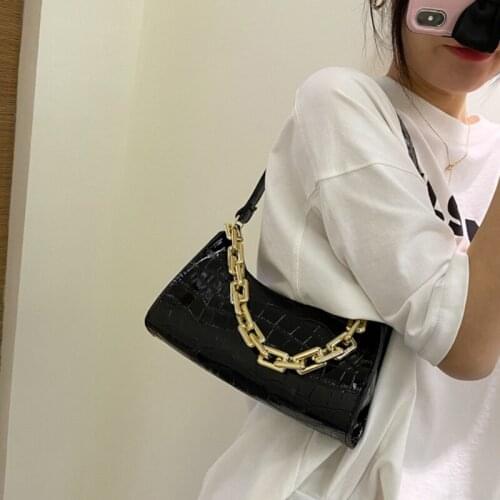Retro Alligator Pattern PU Leather Women Underarm Bag Solid Color Ladies Baguette Handbags Fashion Design Girls Shoulder Bags