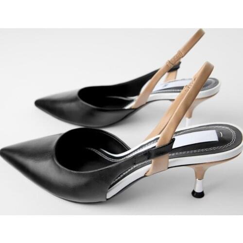 Beige Heeled Sandals Med Comfort Shoes for Women Shallow Mouth Black Stiletto Medium Pointed Sexy High Girls 2021 Elastic