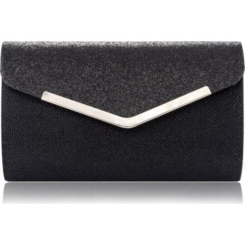 Womens Evening Clutch, Glittering Shininig Envelope Clutches Purse, Handbag for Wedding Parties and Cocktail Prom Black