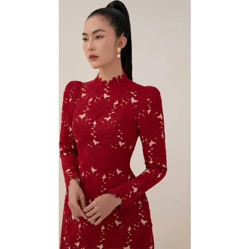 Tailor shop little red lace dress female luxury dress Semi-Formal Dresses princess dress red dress with nude color lining dress