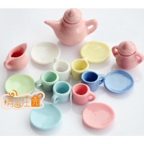 1/12 Dollhouse Tableware Porcelain Miniature Tea Cup Sets Mini Teapot Coffee Plate Play Kitchen Dining Ware Toy
