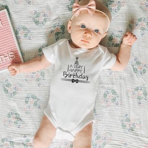 1Years Birthday Clothes Baby Boy Girl Bodysuit White Cotton Cartoon Onesie Toddler Infant Girls Boys Clothing Summer Tops Gift