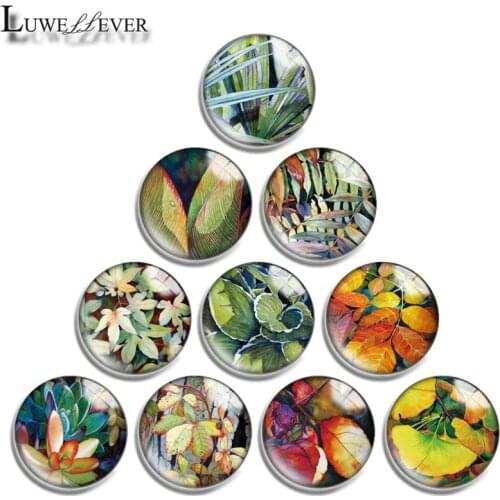 12mm 14mm 16mm 20mm 25mm 30mm 665 Plant Leaves Mix Round Glass Cabochon Jewelry Finding 18mm Snap Button Charm Bracelet