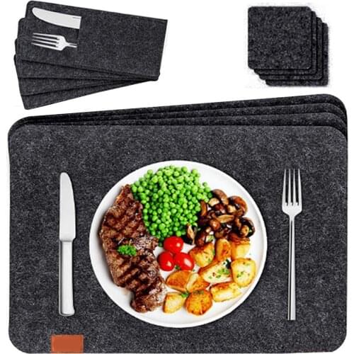 12Pcs Rectangle Felt Placemat Heat-insulated Cup Coaster Kitchen Table Mats Set Non-toxic Waterproof Heat Insulated Durable