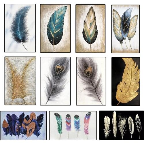 3D Abstract Golden Feather 100% Hand Painted Oil Painting On Canvas Handmade Modern Canvas Wall Art For Living Room Home Decor