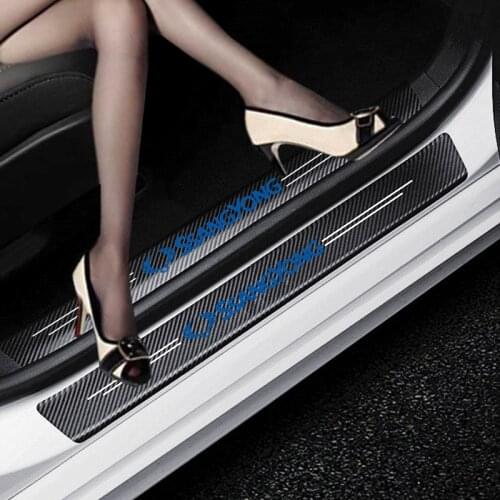 4PCS Car Styling Carbon Fiber Door Sill Protector Stickers For SsangYong Actyon Turismo Rodius Rexton Korando protection Sticker
