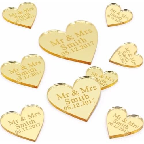 50 Pieces Personalized Laser Engraved Couple Names Love Heart With Hole Wedding Table Confetti Decoration Favors Customized Tags