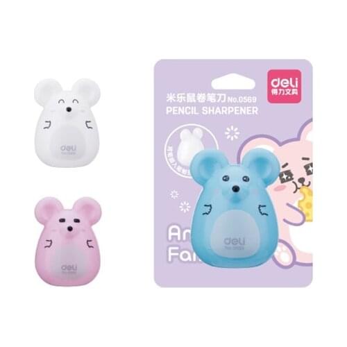 Deli Cute Kawaii Lovely Plastic Mouse Manual Pencil Sharpener Creative Stationery Gifts For Kids School Supplies