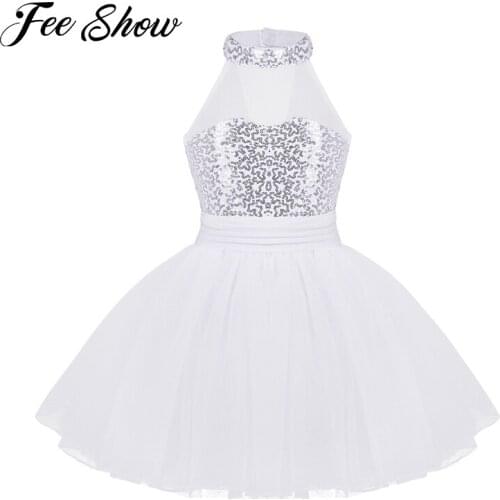 Sequins Sleeveless Mesh Girls Children Ballet Tutu Dress Kids Stage Performance Costumes Fairy Ballerina Dance Dresses