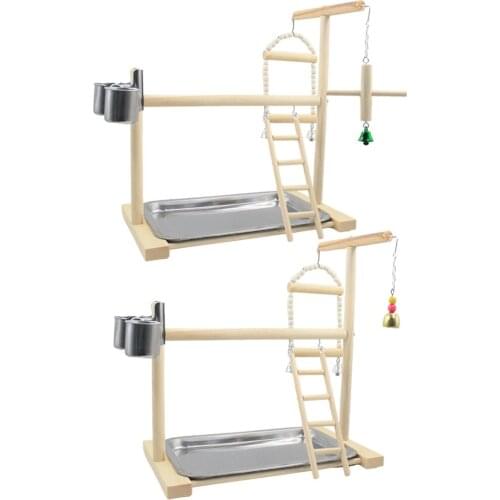 Parrot Play Stand with Feeder Cups Toys Bird Swing Hanging Bridge Wood Cockatiel Playground Bird Perches