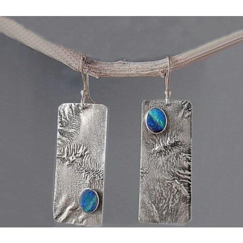 Indian Jewelry Metal Vintage Opal Earrings 2019 Boho Antique Ethnic Silver Color Drop Resin Earrings For Women Pendientes O5E778