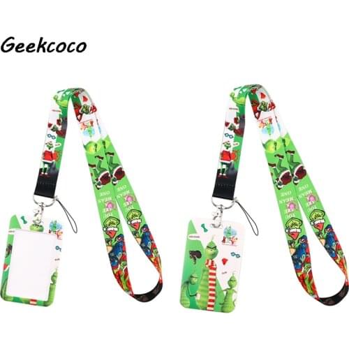 J2614 Cartoon Green Hair Monster Stole Christmas Neck Strap Lanyard for keys Phone USB badge holder Rope With Card Holder