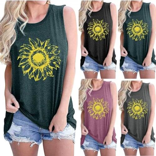 Summer T Shirt Women New Chrysanthemum Printing Round Collar womens Sleeveless T-shirt 2021 Harajuku Tshirt CFF21050