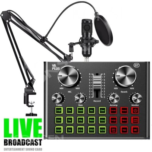 V8PLUS Bluetooth Mixer Audio Live Sound Card BM800 Microphone broadcast dj Stand Condenser USB Wireless Professional Recording
