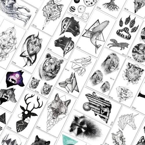 QUCIOUS Disposable Tiger Deer Temporary Tattoo Waterproof Galaxy Wolf Henna Tatoo For Men Women DIY Arm Neck Fake Tattoo Sticker