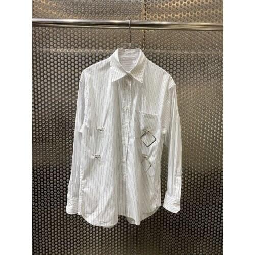 Fashion 2021 new ladies long sleeve sexy casual striped metal button shirt 0919