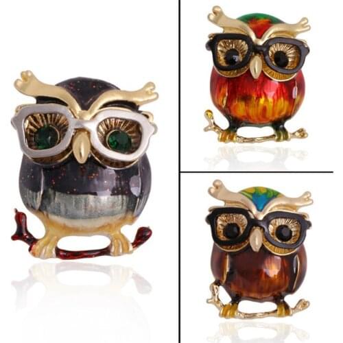 Fashion Enamel Owl Brooch Lapel Pin Animal Rhinestones Sweater Coat Jewelry Brooches Womens Accessories