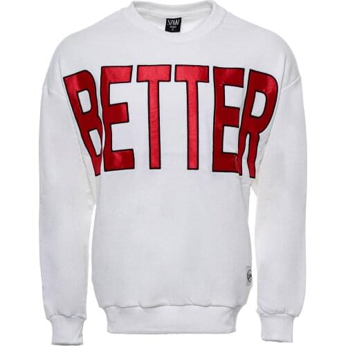 Circle Neck Front Printed Mens White Sweatshirt