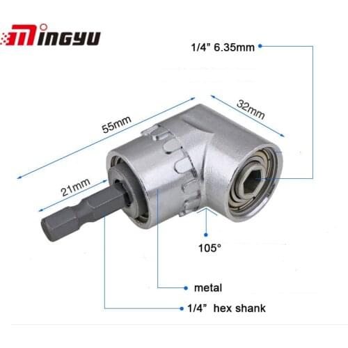 1/4" 105 Degree Hex Shank Driver Socket Adapter Right Angle Head Screwdriver For Power Tool Drill Bits Degree Adjustable Bit