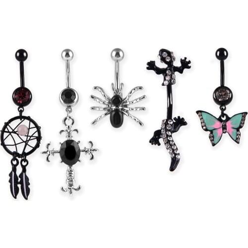 14G Surgical Steel Crystal Belly Piercing Set Tassel Belly Button Piercing Lot Navel Piercing Set Navel Ring Jewelry